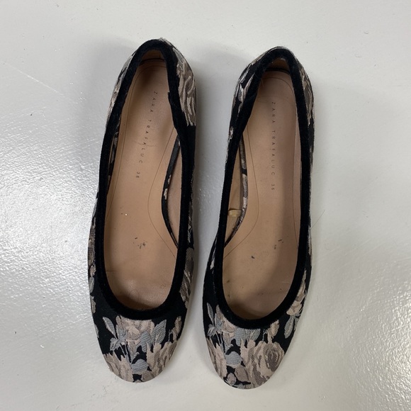 ZARA tapestry black floral print pink chunky block heel - Picture 2 of 5